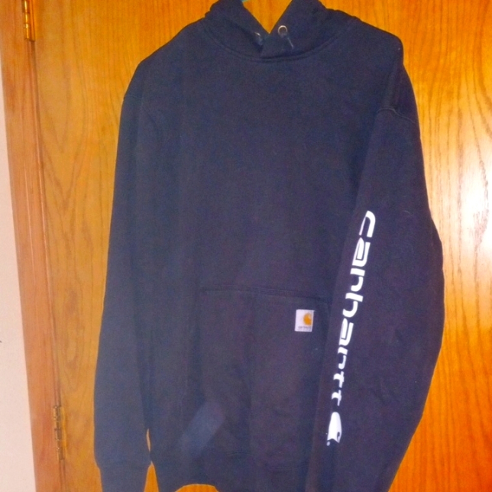 Carhartt Men's Black Hoodie with Sleeve Logo